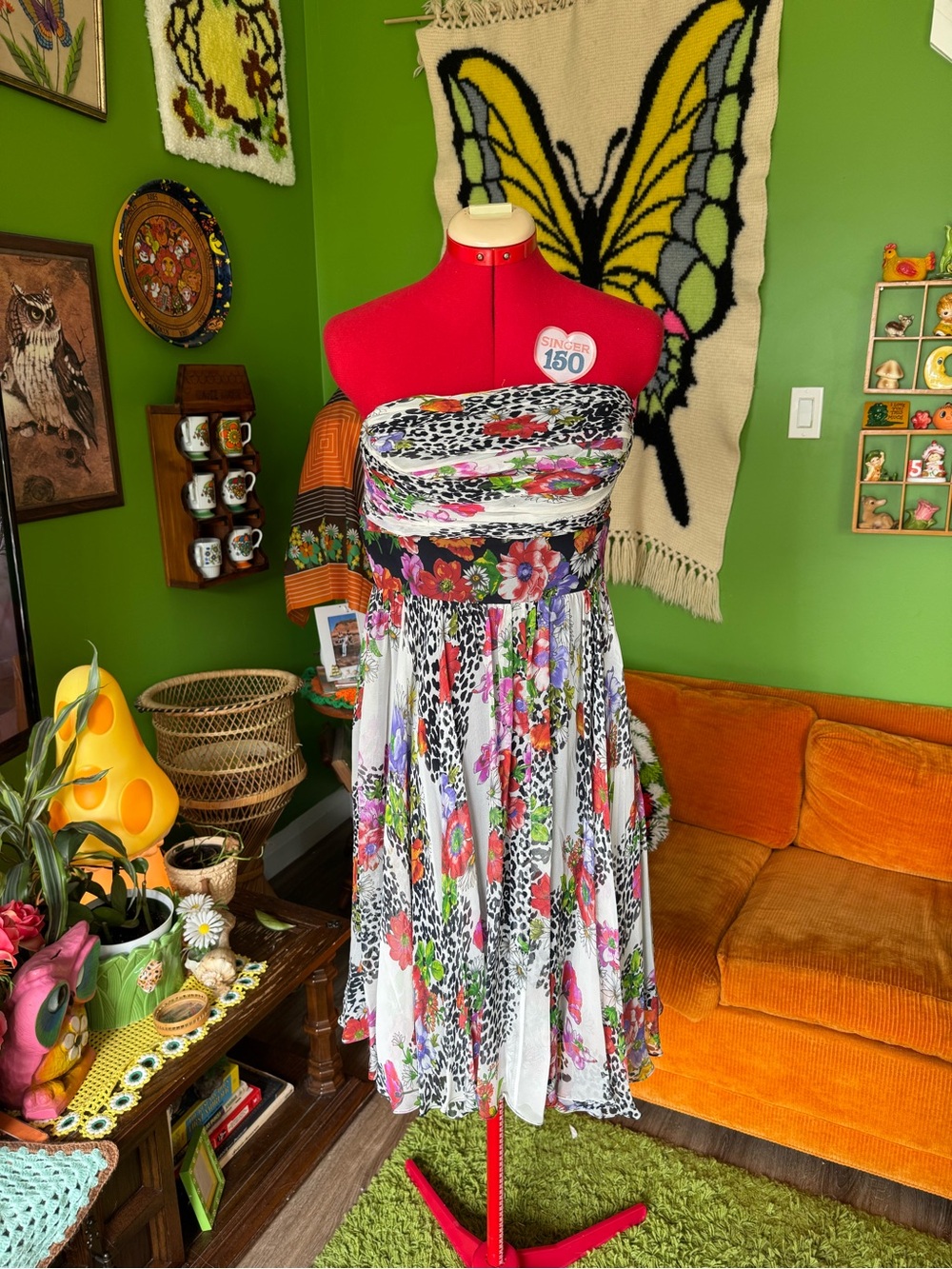 Strapless Floral & Animal Print Midi Dress - Multi